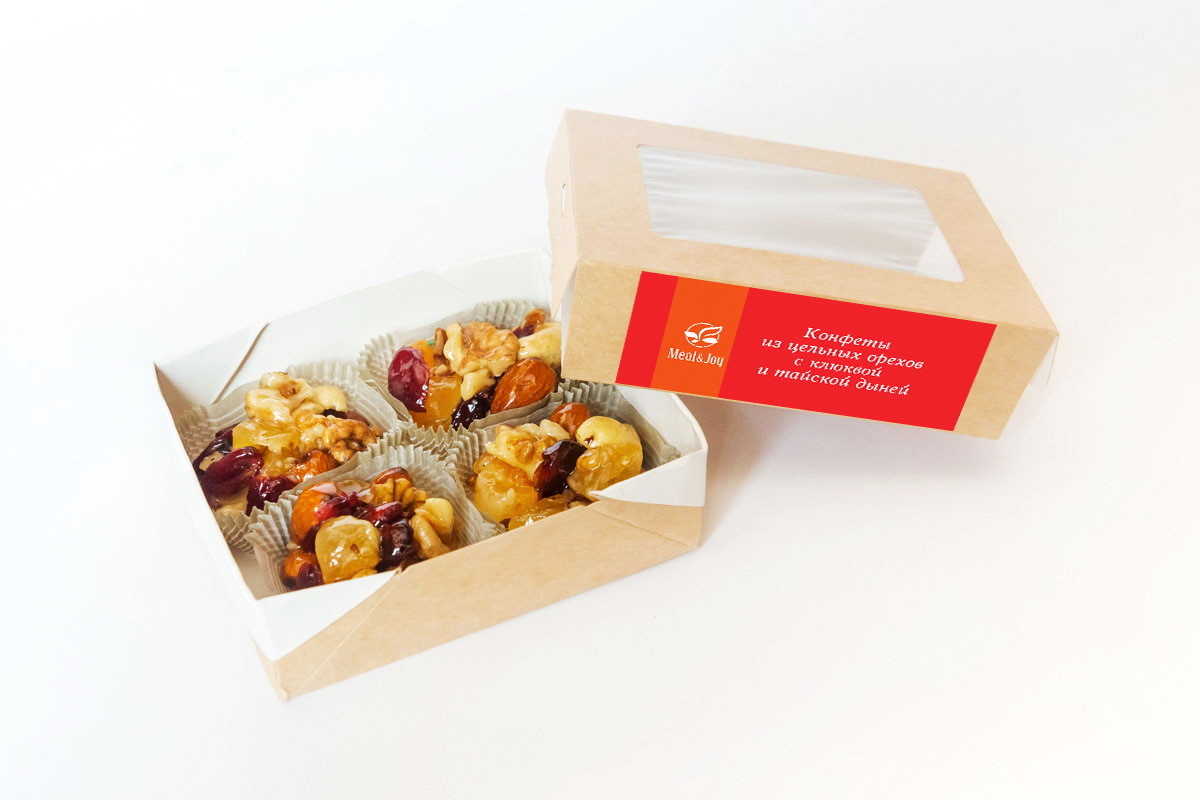 Enjoyment Candies "Конфеты из цельных орехов с клюквой и тайской дыней", 65 г.